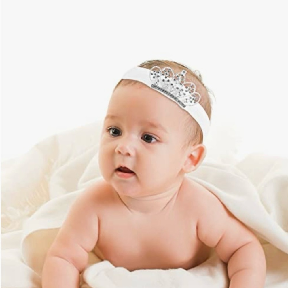 NIB MTLEE 2 Pieces Silver Baby Crown Baby Tiara Headband Little Girl Infant